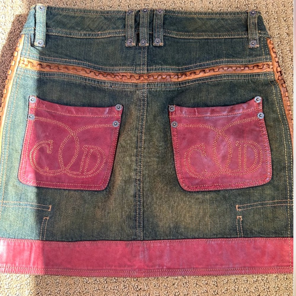Vintage '06 Leather Christian Dior Denim Mini